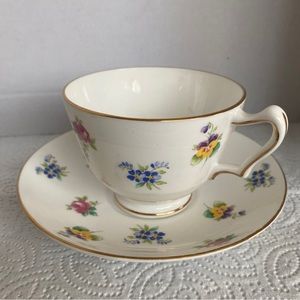Crown Staffordshire Tea cup & Saucer Rose PansyEngland China Floral vintage